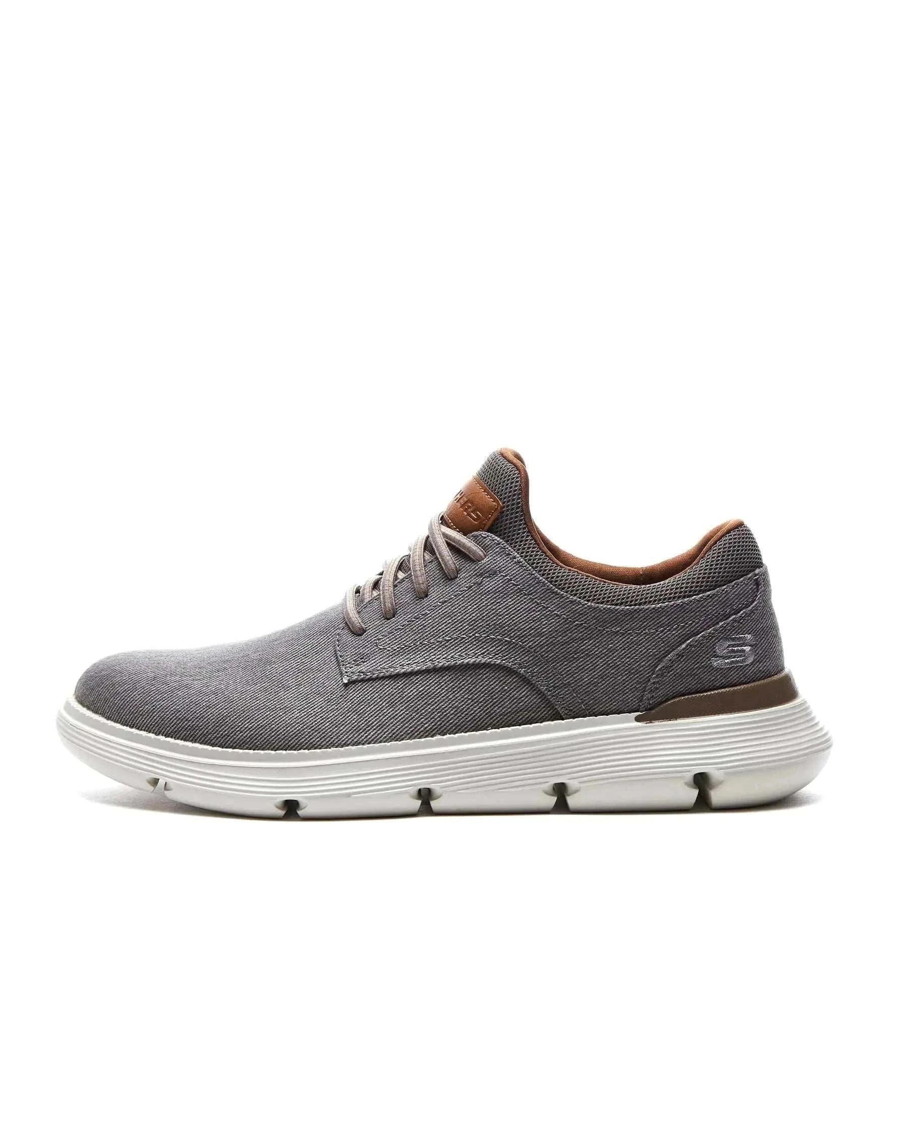 Skechers USA men's taupe Garza-Romano boat shoe with white sole and lace-up design